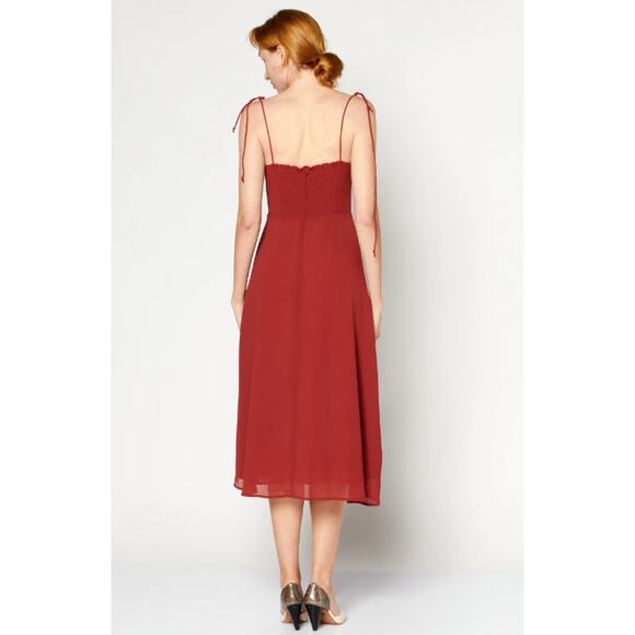 REVOLVE OPT Sweetheart Midi Dress Tie Shoulder Slit Chiffon, Rust - Picture 3 of 11